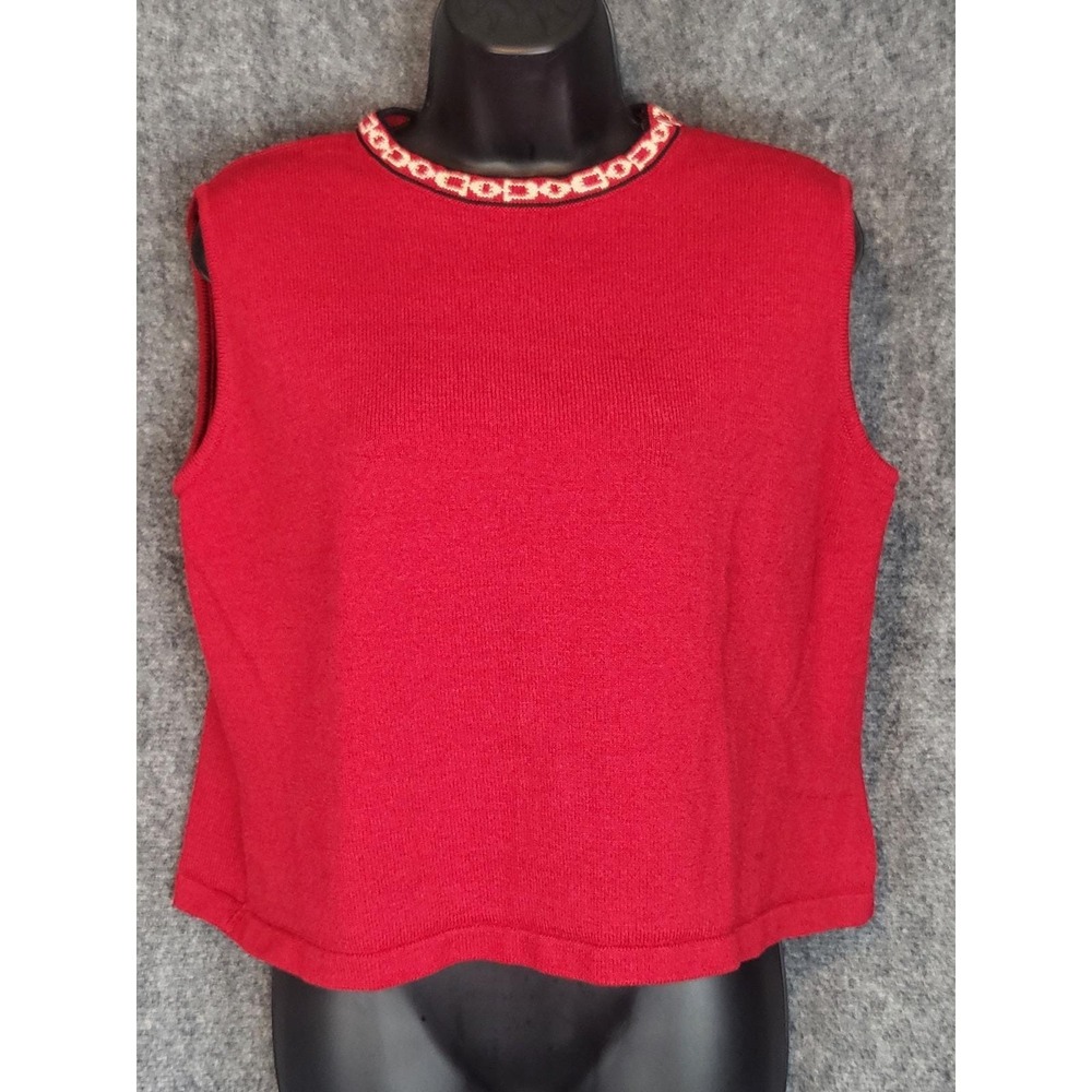 VTG St. John Sport By Marie Gray Red Wool Knit Sleeveless Sweater Vest Large